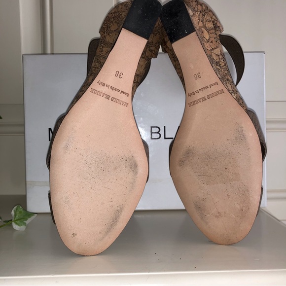 Manolo Blahnik Taupe Wedge Elastic Strap Espadrilles New Size 38 - Picture 8 of 10
